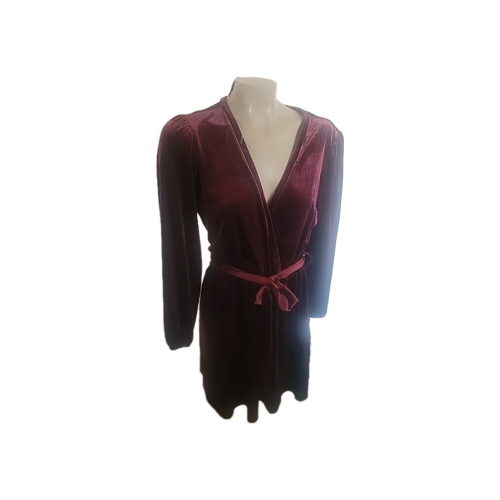 Velvet Burgundy Wrap Dress Long Sleeve Party Elegant Belted Mini gothic emo sexy